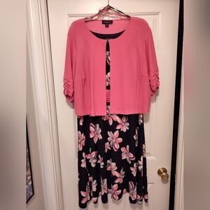 Perceptions Pink and Dark Blue Floral Dress